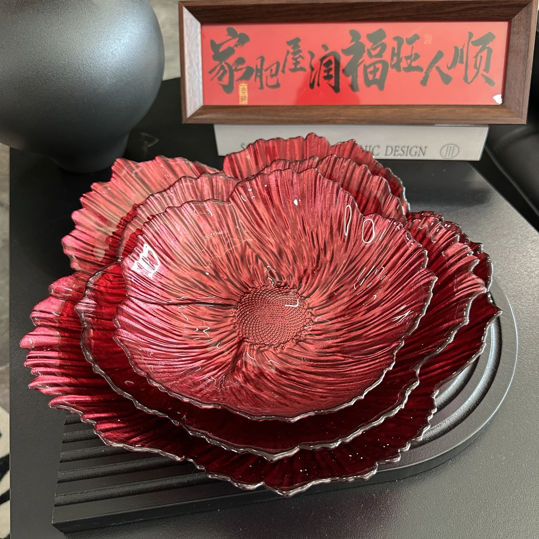 【小四妹专属】花朵盘水晶玻璃水果盘家用轻奢零食点心盘