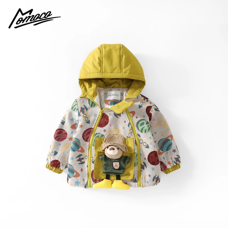 MOMOCO冬季新款男童时尚双拉链公仔玩偶小熊加棉外套75430107087