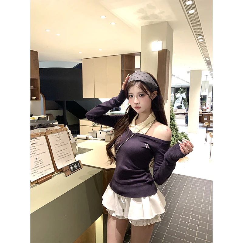 七颗虾滑【惬意拌糖】学院风辣妹毛衣2025新款修身显瘦毛衣Y23027#