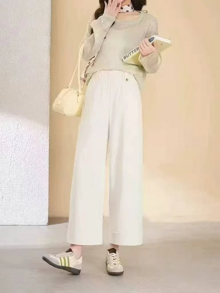 女士特价断码断色松紧高腰九分直筒裤；5686