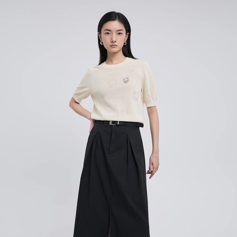 【专柜款针织衫】25年夏季新款设计感钉珠印花针织短袖0125