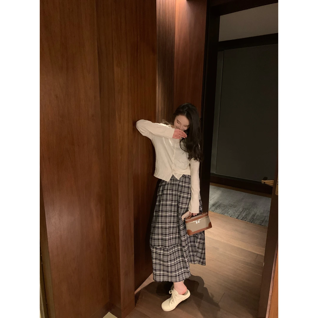 “典雅格纹”气质显瘦显时尚经典百搭半身裙D5L104