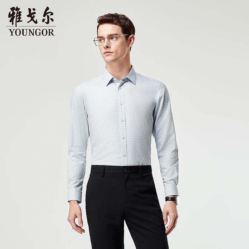 【格纹DP免烫】雅戈尔春季新品商务休闲纯棉抗皱长袖衬衫男114808