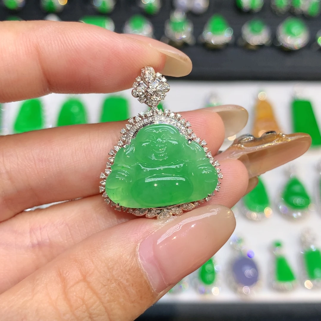 翡翠18K金镶嵌吊坠(不含链)