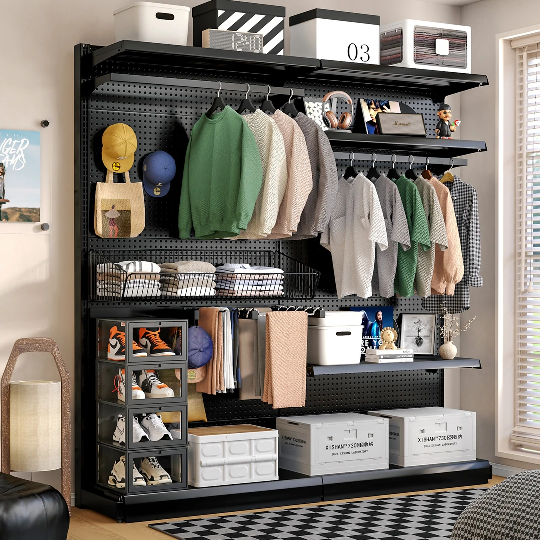 开放式洞洞板衣柜出租屋小户型衣帽架落地拆卸衣柜卧室家用