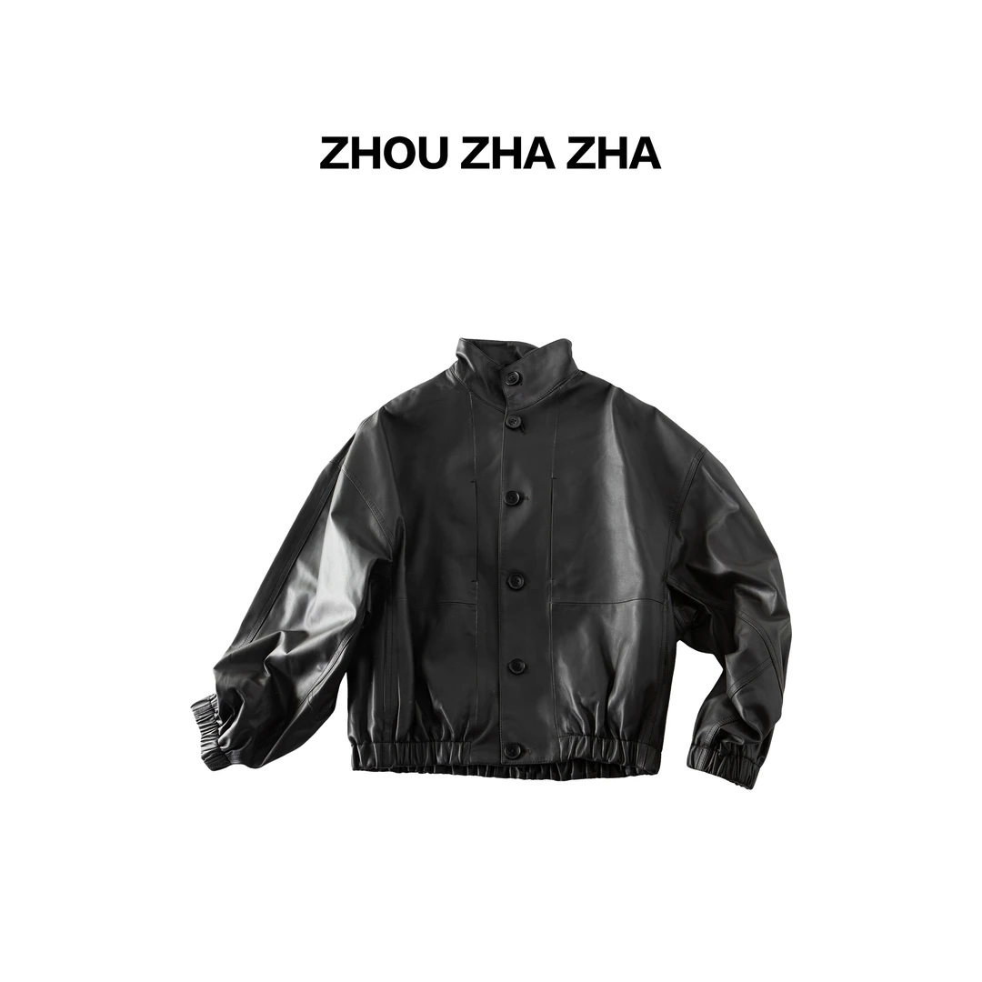 【周炸炸】绵羊皮 复古老钱风宽松落肩时尚机车皮衣夹克#531116