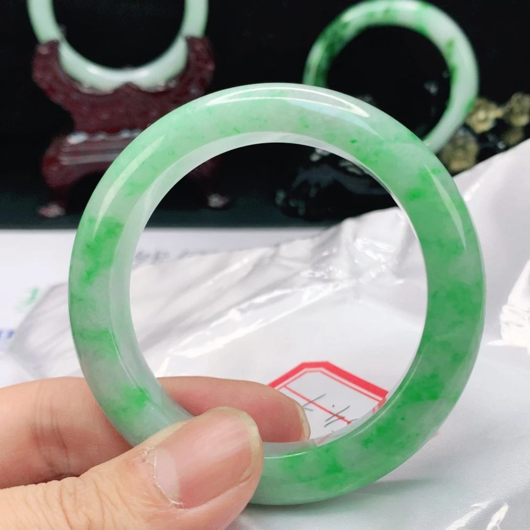 翡翠手镯未镶嵌54 圈天然缅甸翡翠A货时尚女款手镯