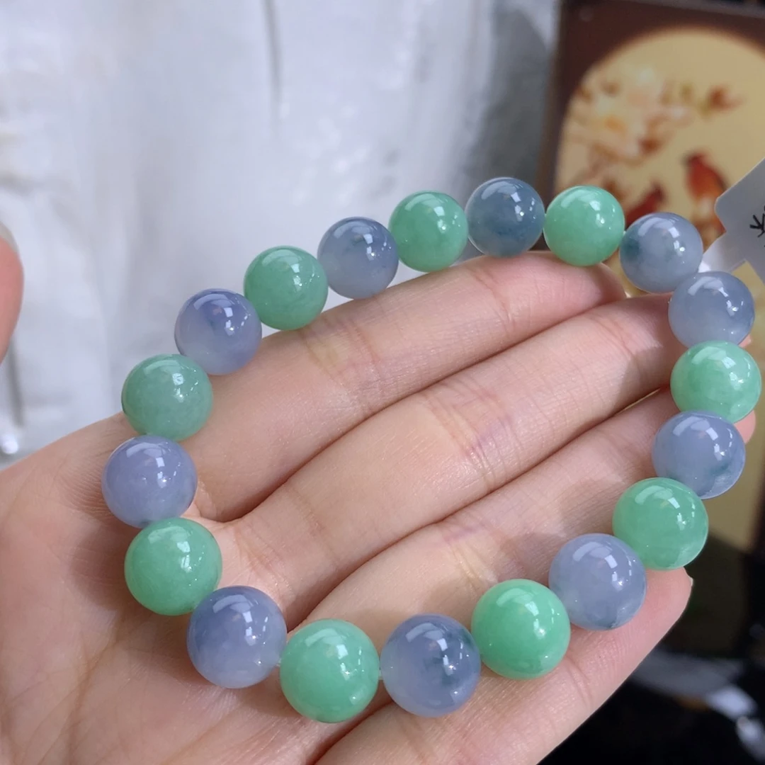 未镶嵌手串翡翠卡10冰润双彩紫绿