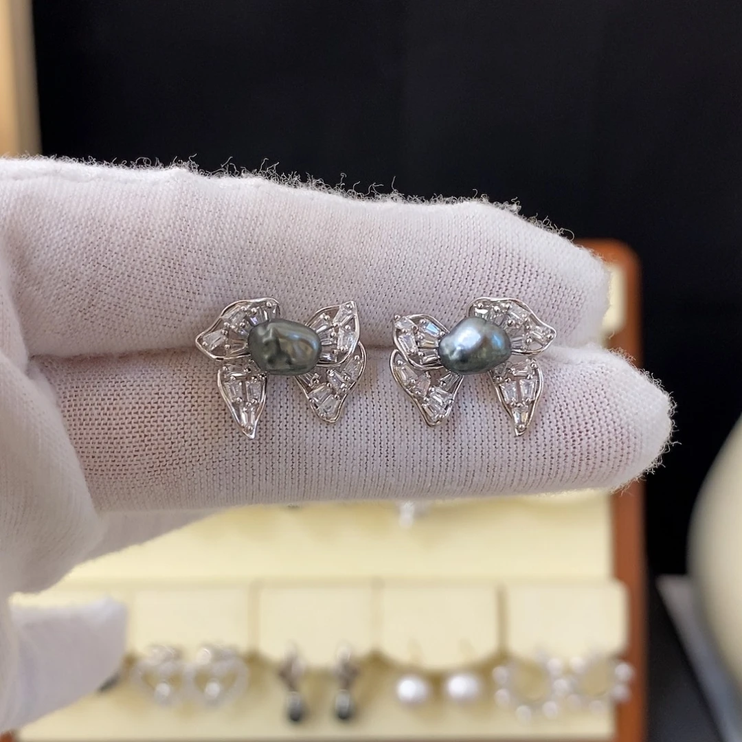 海水珍珠耳饰银S925镶嵌