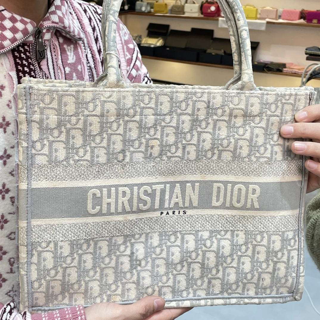 95新 DIOR/迪奥 灰色老花tote单肩包