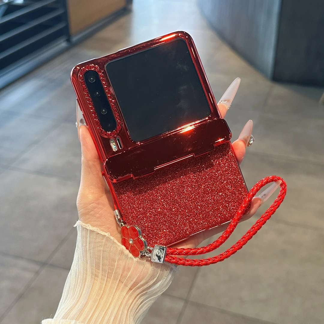 适用华为purax折叠屏手机壳膜一体高级感新年红色闪粉电镀保护套