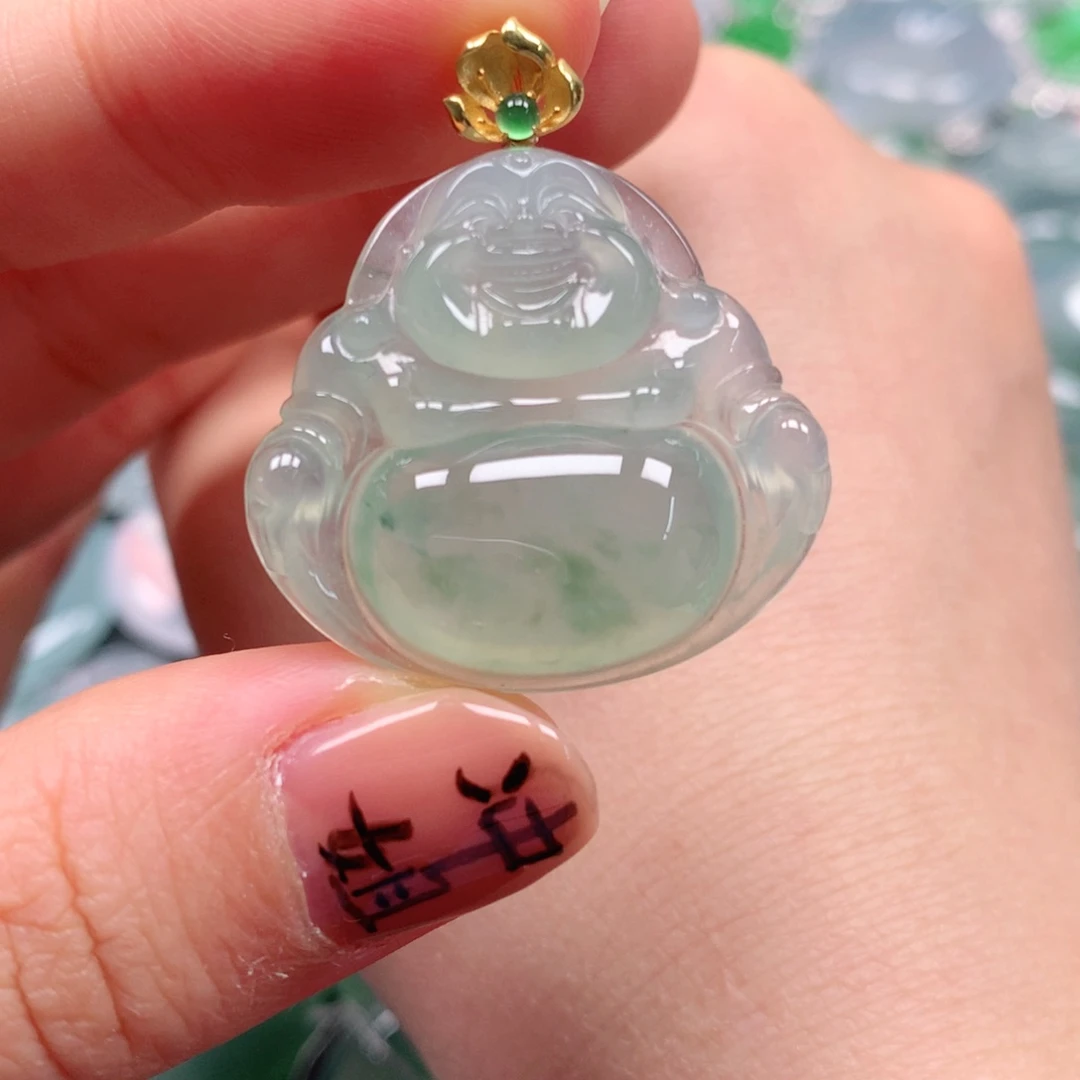 颈饰18K金镶嵌翡翠天然翡翠