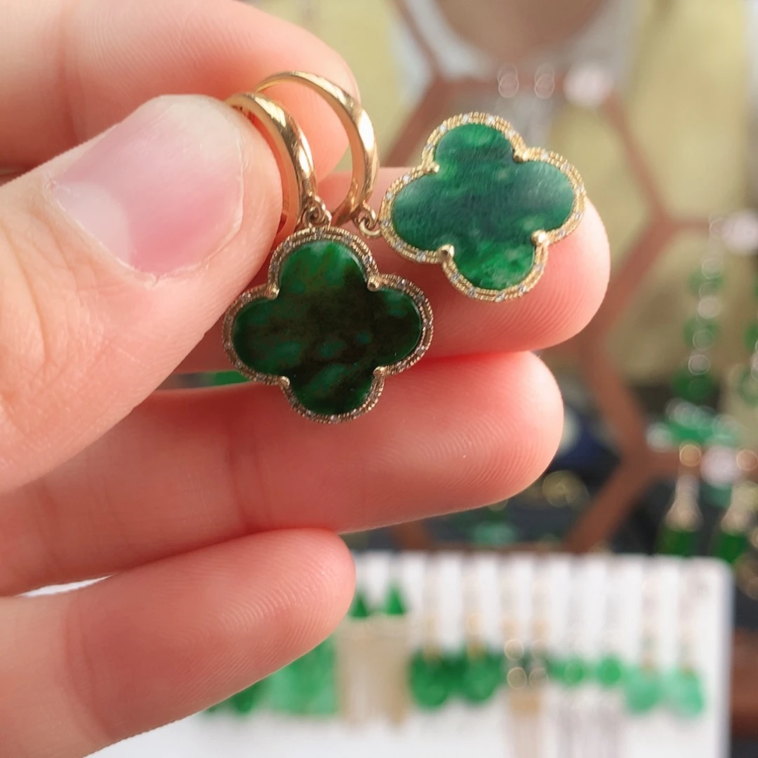 翡翠耳饰18K金镶嵌耳饰