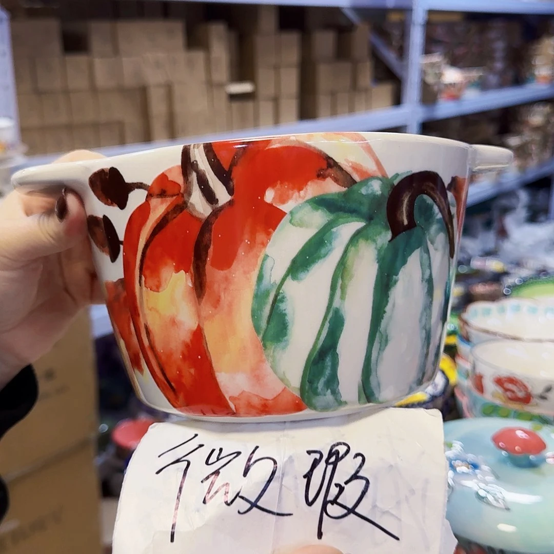 陶南瓜双耳盆一只微瑕看图
