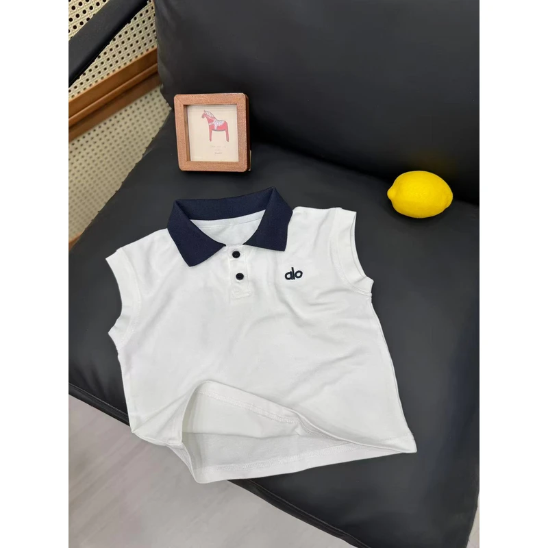 韩国童装2025夏季儿童无袖POLO衫套装男女童洋气撞色领子