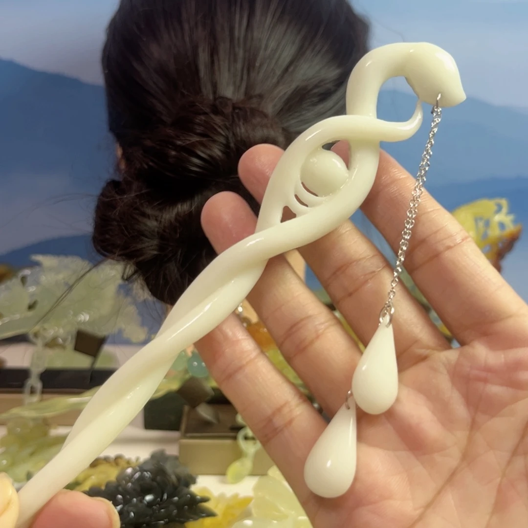 喵***酒合金蛇纹石玉发饰