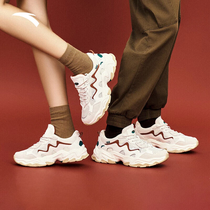 安踏星光2休闲鞋男女鞋革网拼接C37软底复古情侣百搭运动老爹鞋子