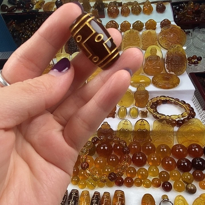 琥珀吊坠(不含链)未镶嵌天然缅甸琥珀棕红九眼天珠