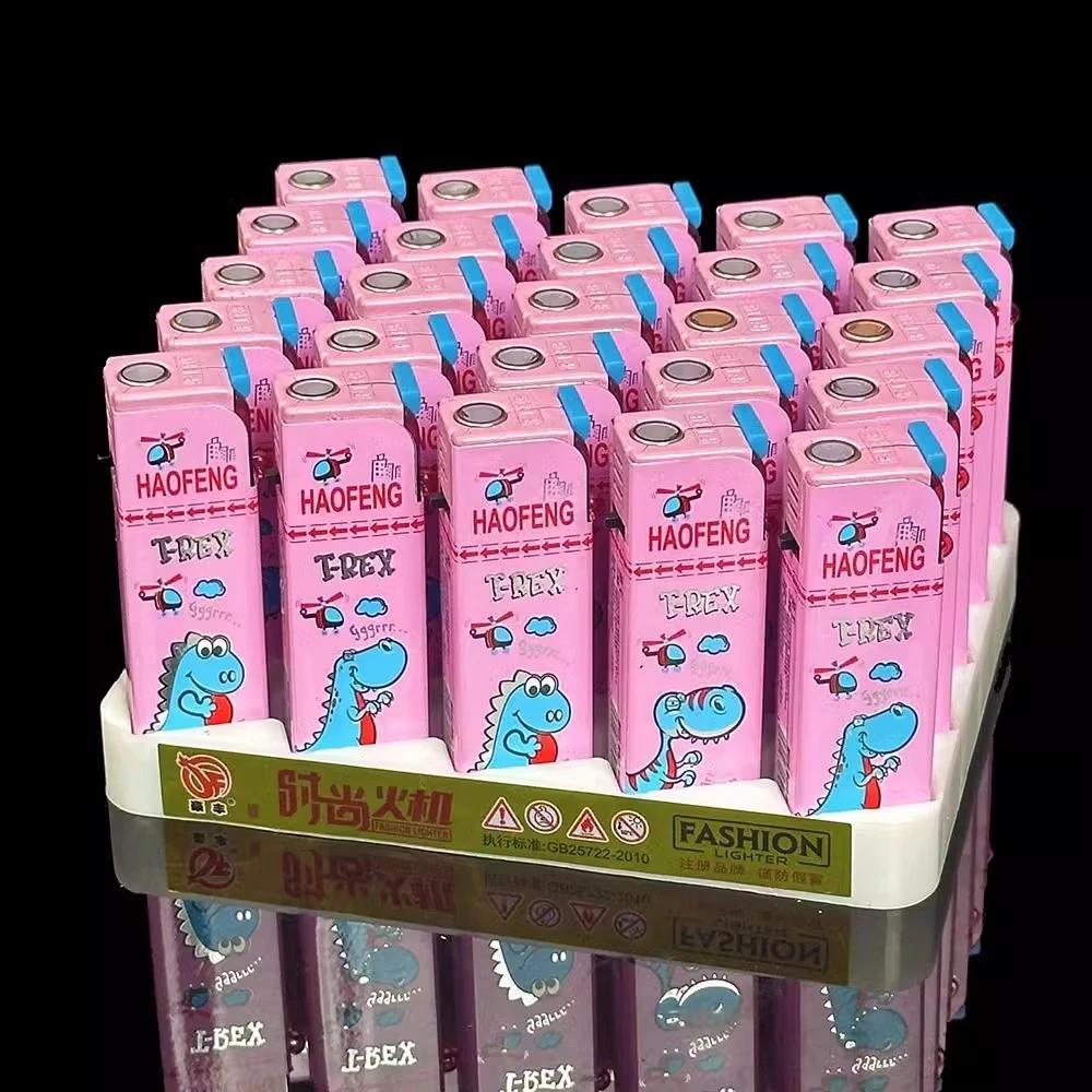 粉色小恐龙创意金属直冲蓝焰防风可充气打火机个性设计