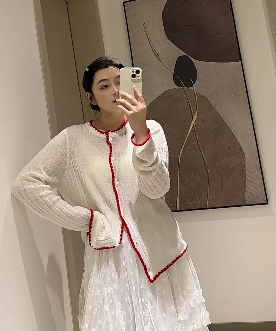 欧货羊毛白色花边针织开衫慵懒风外搭披肩罩衫外套薄