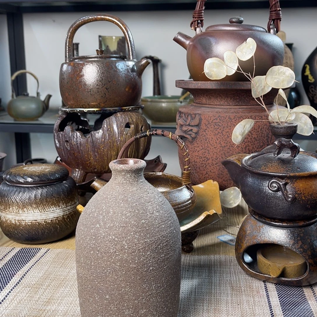 碟紫砂粗陶实用花器