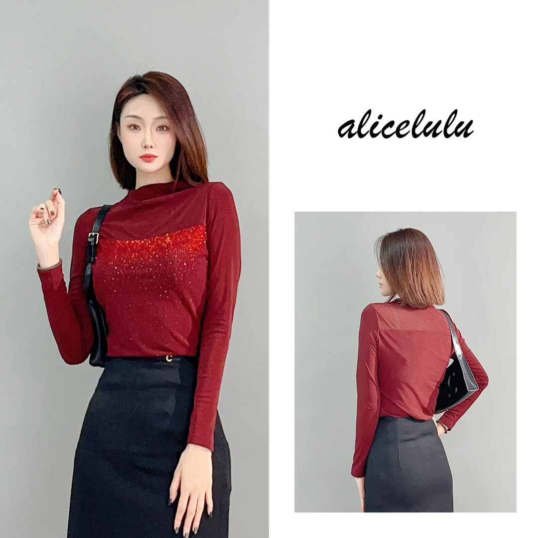 3 ALICE 鎏金时刻衬衫 渐变烫钻 弹力显瘦 S2141906L