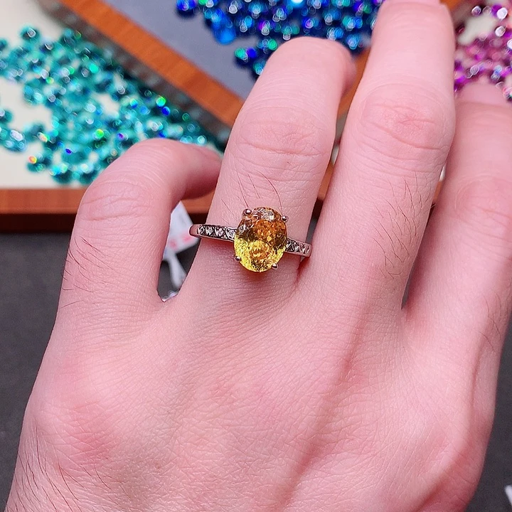 黄色碧玺戒指银S925镶嵌
