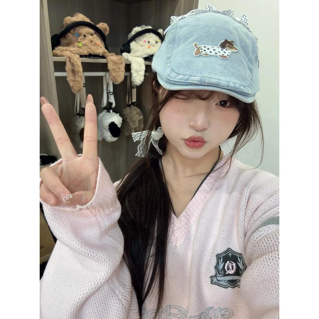 2025新款日系可爱小狗前进帽子，春夏古牛仔百搭显脸小新潮流帽