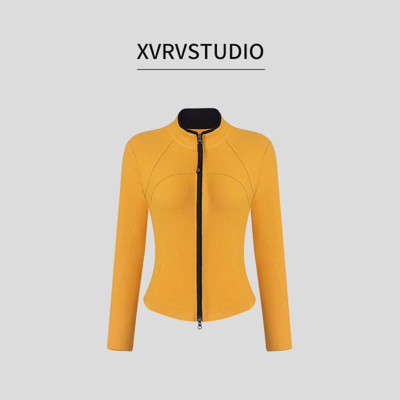 XVRV2025夏季新款时尚百搭立领撞色运动双开拉链小外套女长袖上衣