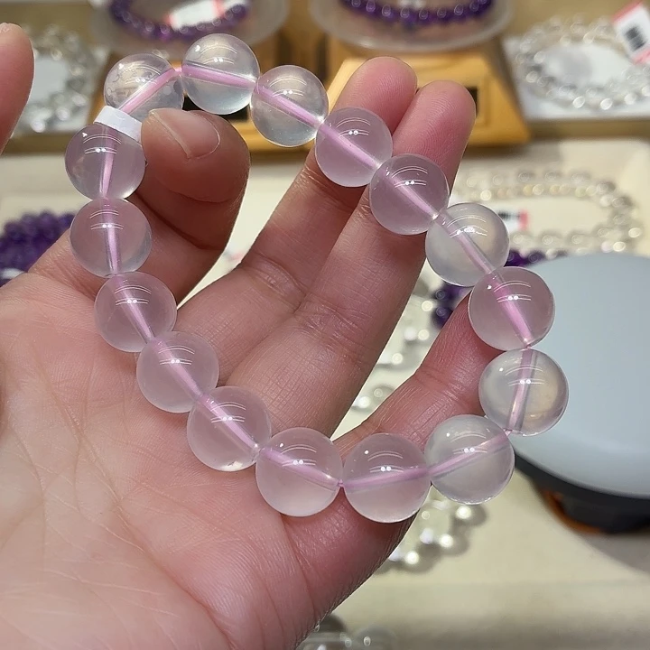 玉粉水卡12mm手串