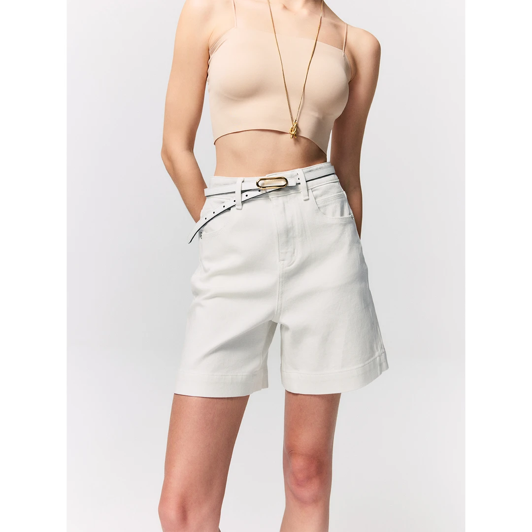 玖着“欧比裤”奥地利兰精天丝长绒棉四面弹浅调环保水洗牛仔短裤