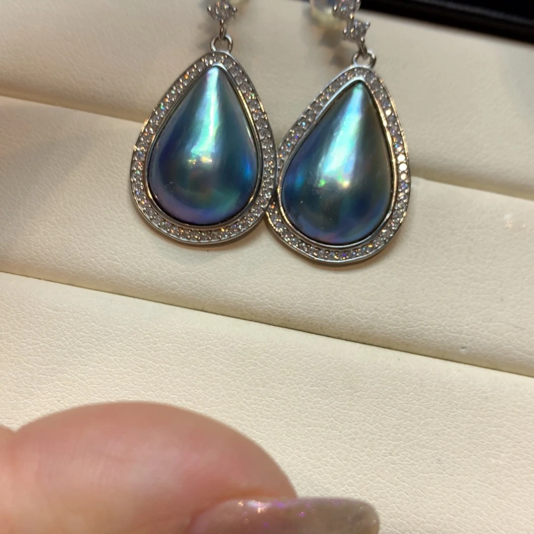 耳饰银S925镶嵌拼合珍珠（马贝珠）