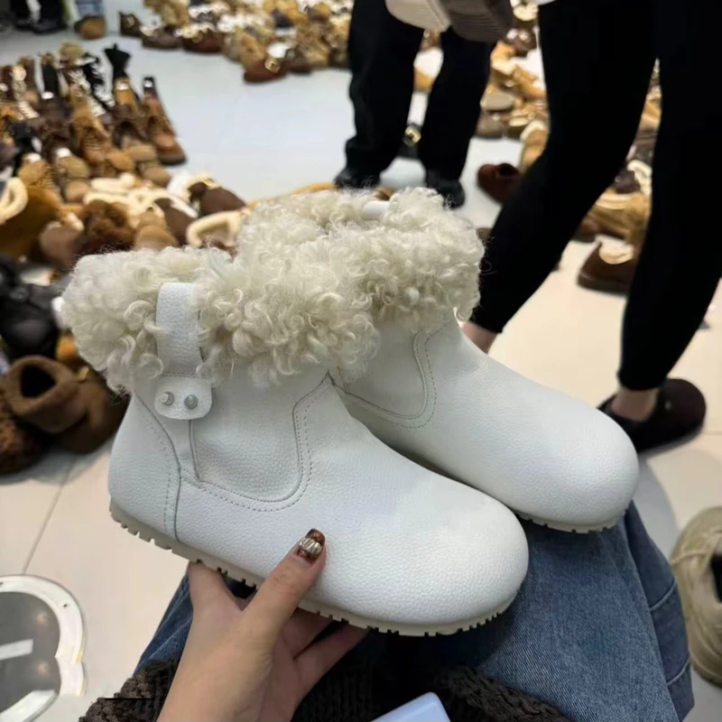 2025年冬季新款女鞋厚底增高复古平底圆头保暖小众时尚毛毛雪地靴