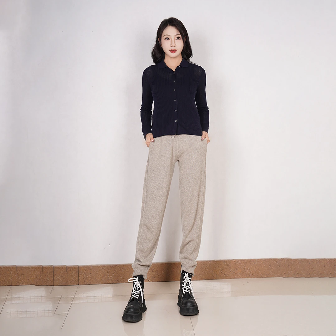 TALMUS/塔拉牧丝秋冬软糯舒适保暖系带双兜女士外穿羊绒休闲裤