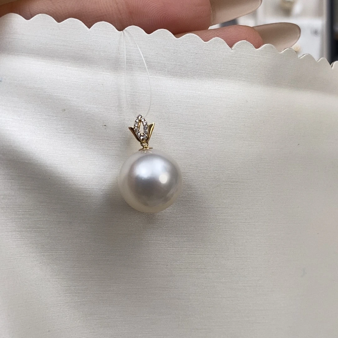 吊坠(不含链)海水珍珠18K金镶嵌澳白13-14