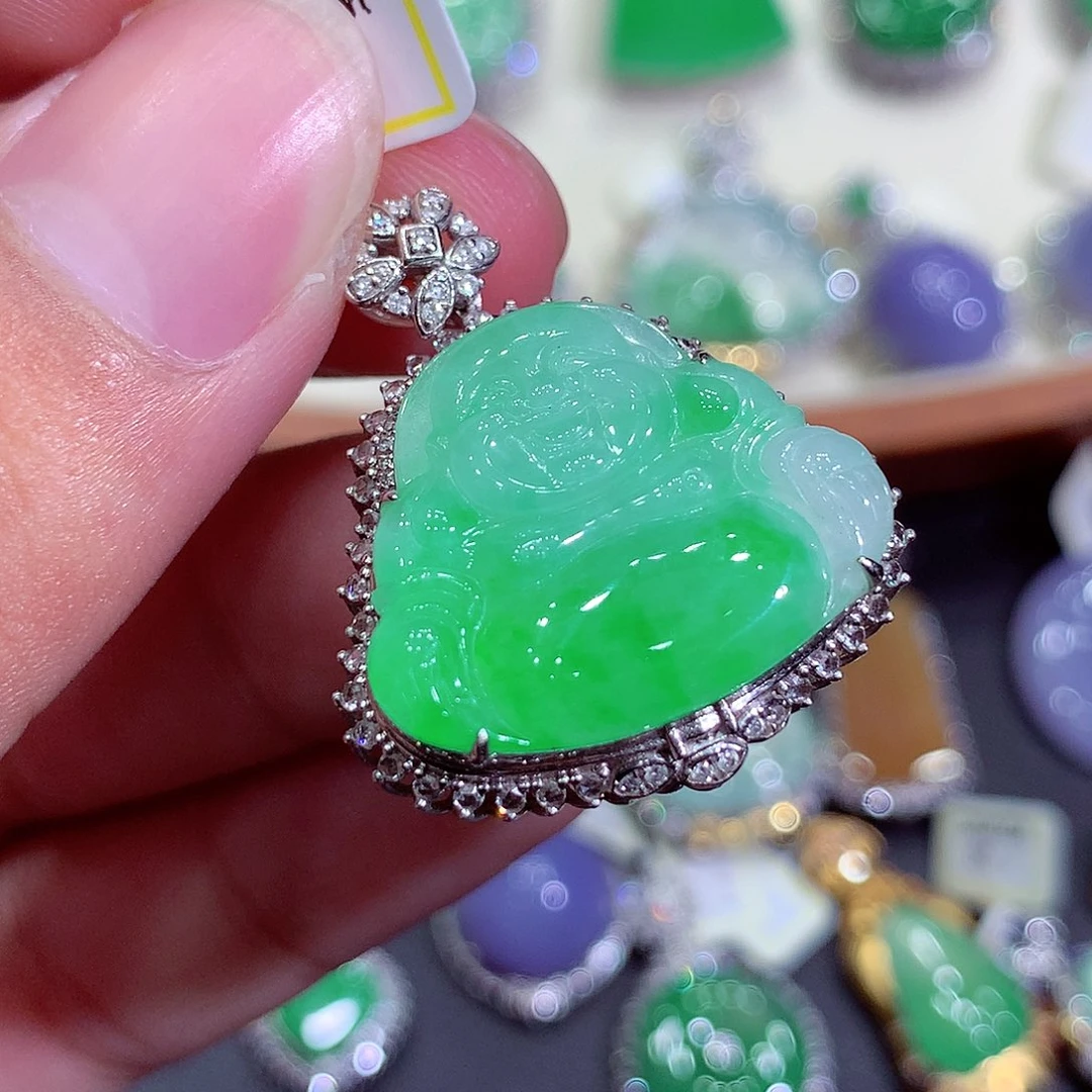 翡翠18K金镶嵌吊坠(不含链)