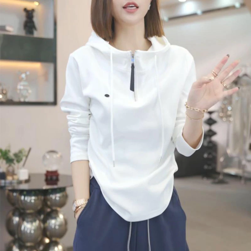 【目不转睛】2025春秋季新款时尚气质连帽上衣女士显瘦百搭长袖帽衫