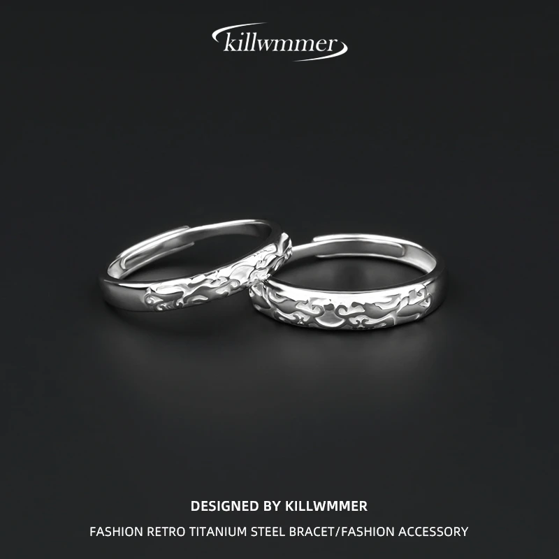 925银戒指 时尚貔貅银戒指男女款情侣对戒简约素款单身戒尾戒百搭