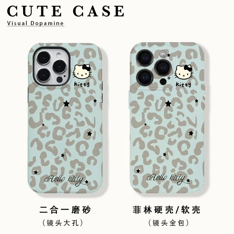 蓝豹纹KT菲林手机壳软壳适用苹果华为OPPO小米vivo荣耀二合一