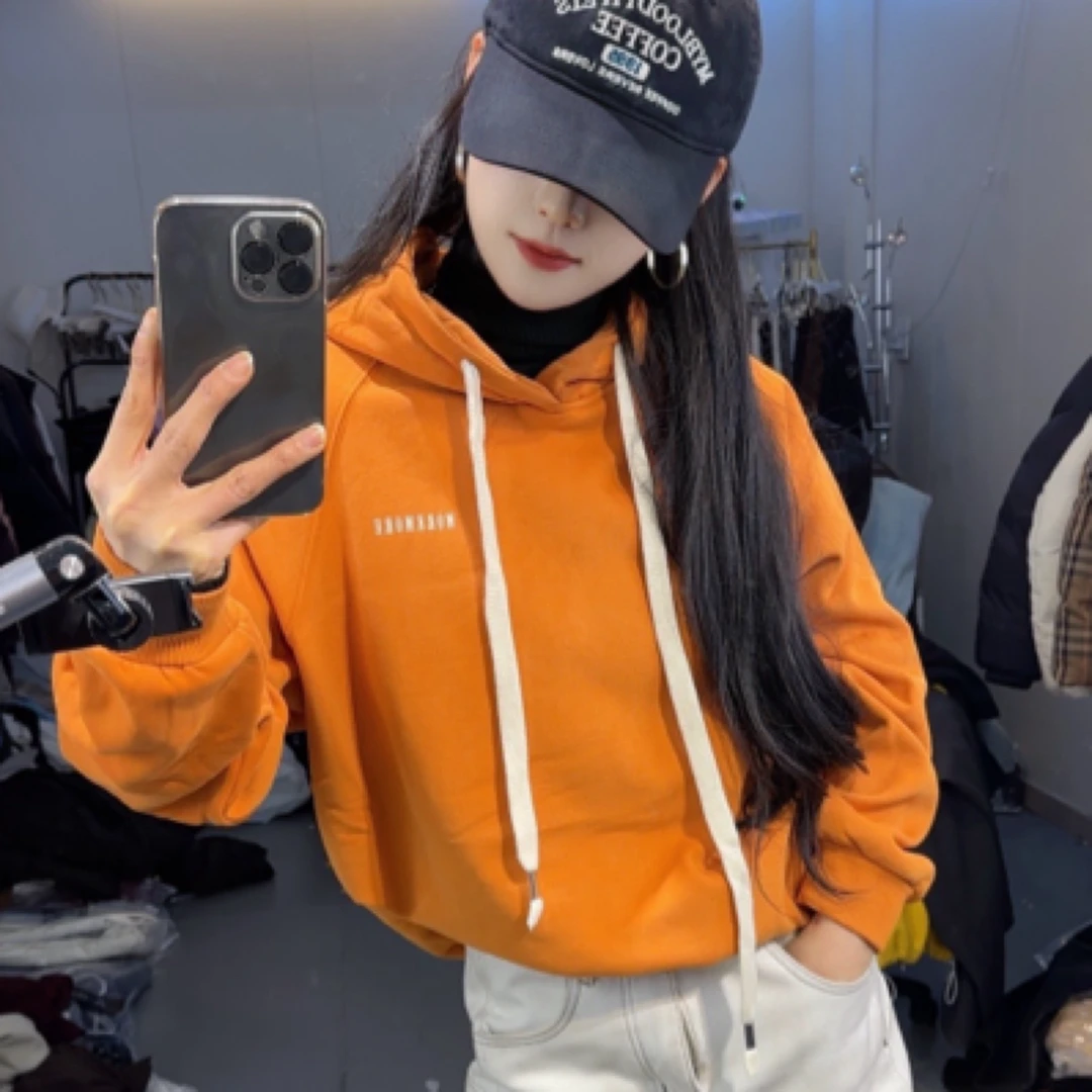 【缪大大服饰】2575-1新品时尚简约连帽加绒字母卫衣