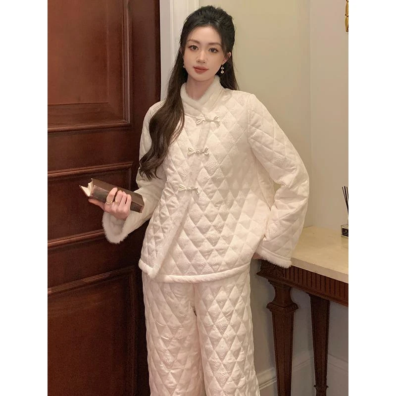 【荣姝套装】2024国风秋冬睡衣保暖青春休闲丝绒开衫家居服套装