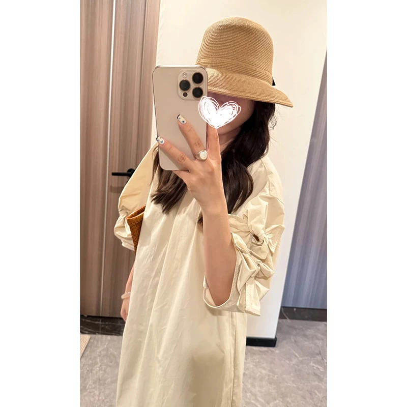 FRVXO“午逅·蝶喃”夏季小众慵懒风俏皮蝴蝶结袖口连衣裙