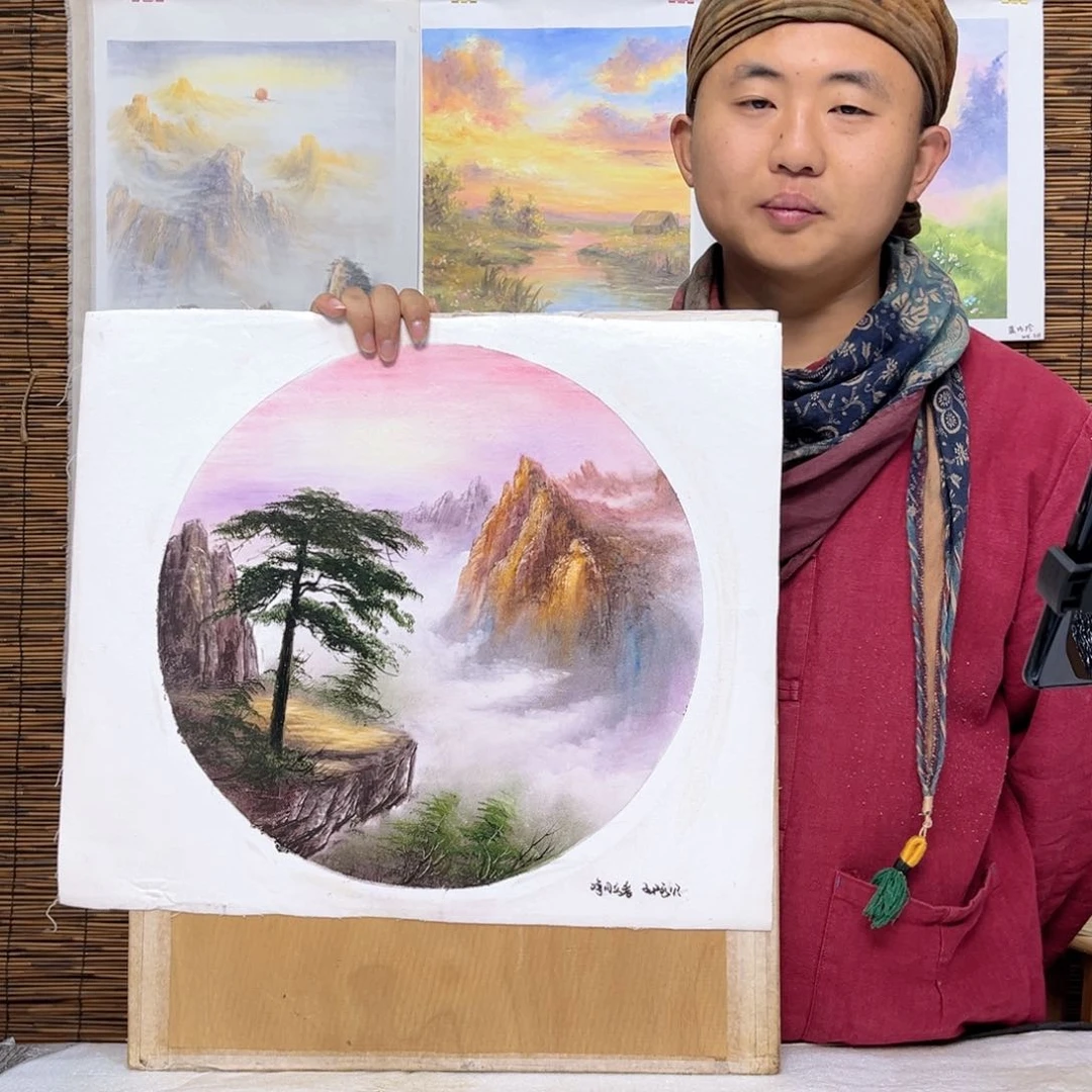 油画行路人小院绘画作品竞拍