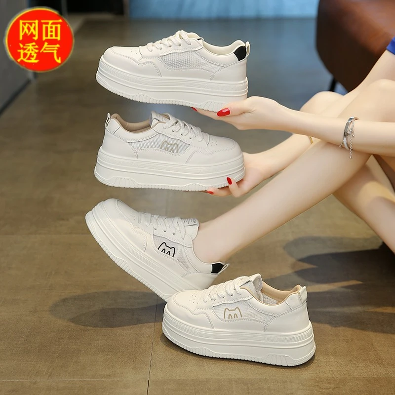 厚底网面小白鞋女爆款2025夏季新款休闲板鞋透气学生增高运动鞋女