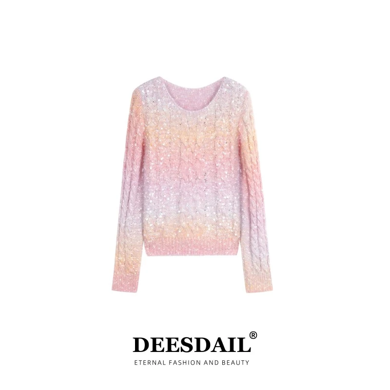 DEESDAIL冬渐变轻奢长袖毛衣显瘦小众宽松百搭针织衫女A410