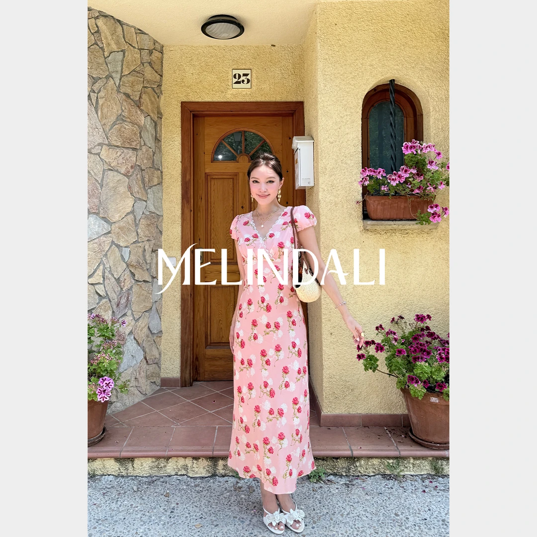 Melinda Li【仲夏油画】重磅18姆米桑蚕丝人丝印花度假连衣裙茶歇裙