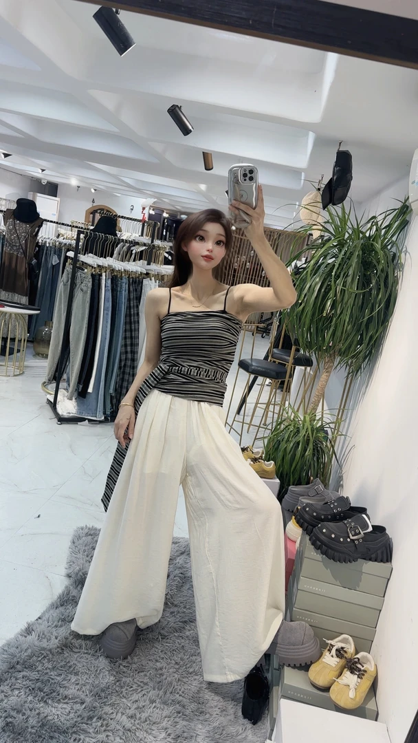 休闲阔腿裤洋气松紧腰闺蜜女装