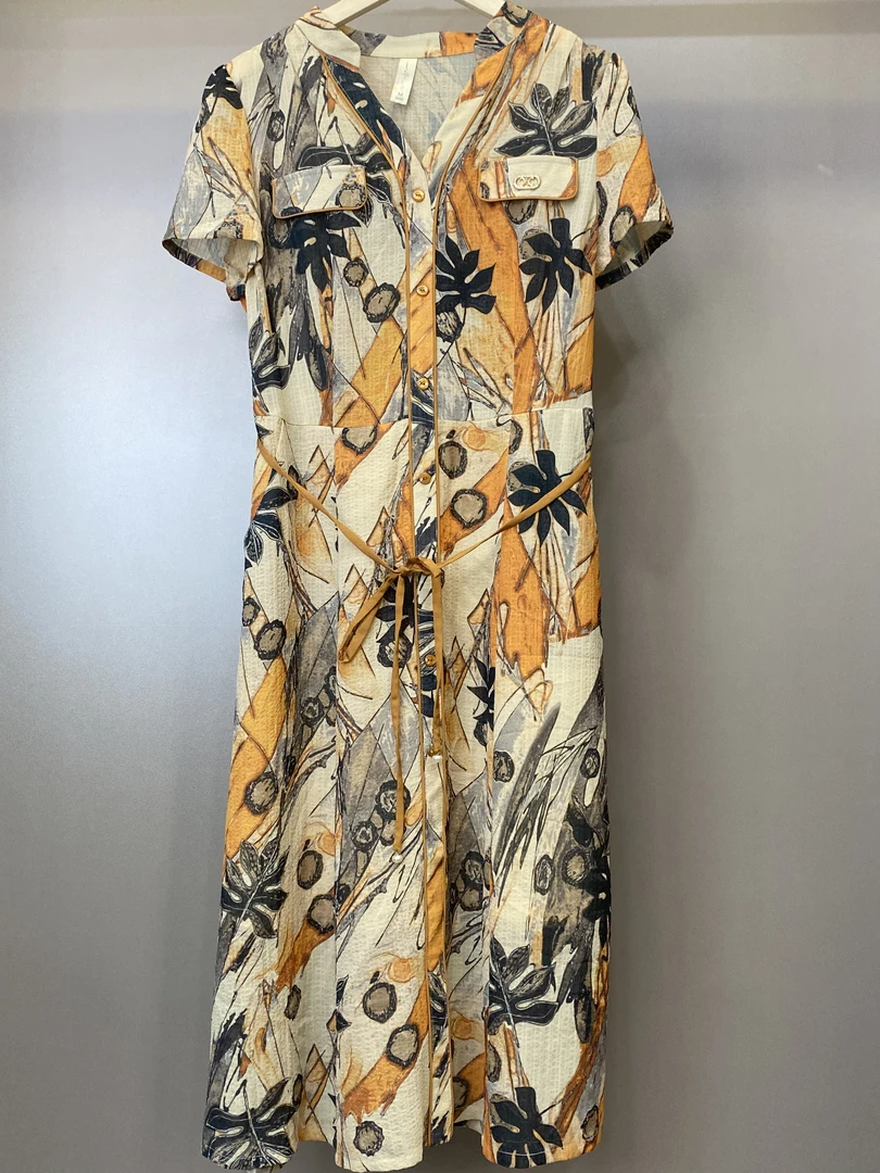 1105-B棕色夏季短袖高腰气质碎花连衣裙裙子显瘦中腰长款显瘦裙子