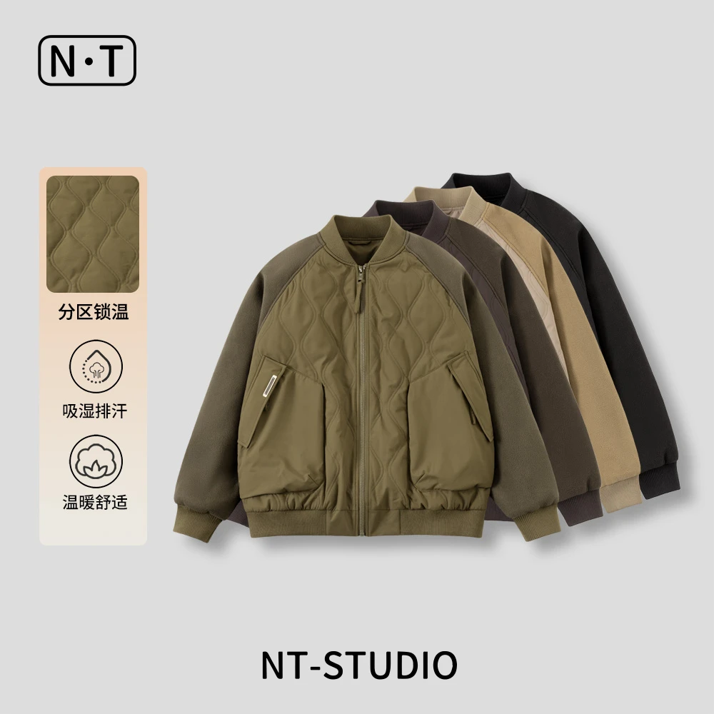 秋冬男拼接宽松棒球领棉服外套DM-58610