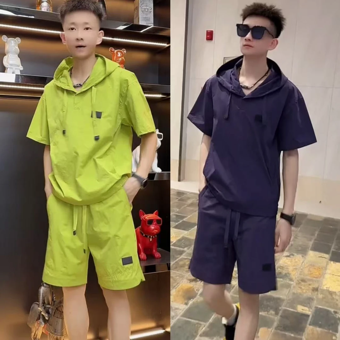 夏季薄款潮牌纯色简约休闲套装男女高级感宽松防晒短袖短裤两件套